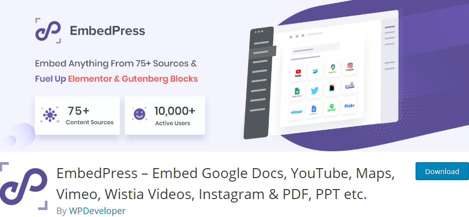 EmbedPress – Google 문서, YouTube, 지도, Vimeo, Wistia 동영상, Instagram 및 PDF, PPT 등을 포함합니다.