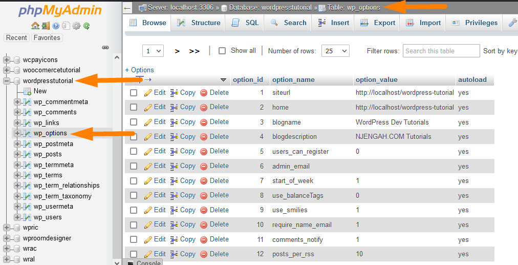 Database WordPress Terhubung dengan PHPMyAdmin