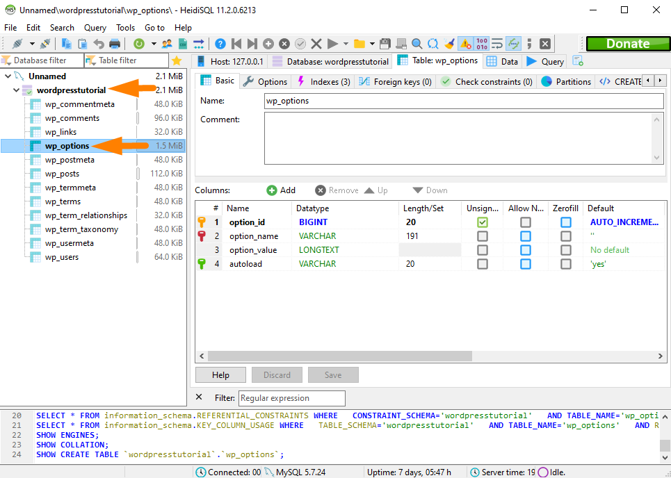 Database WordPress Terhubung dengan HeidiSQL -2