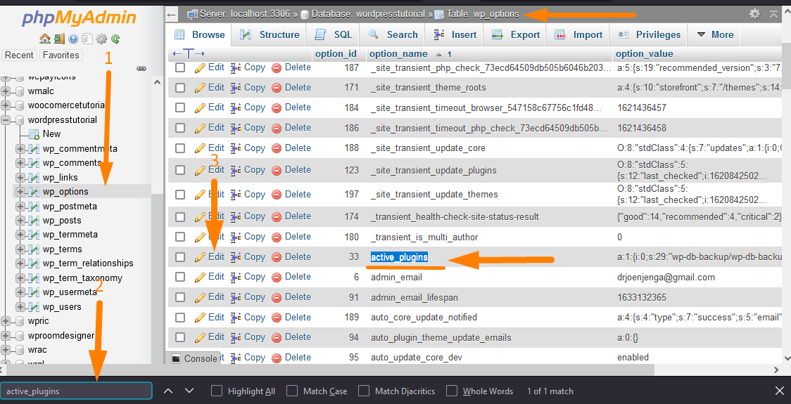 Nonaktifkan semua Plugin WordPress di Database WordPress