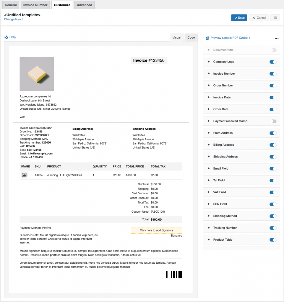 Personnalisation du modèle de facture