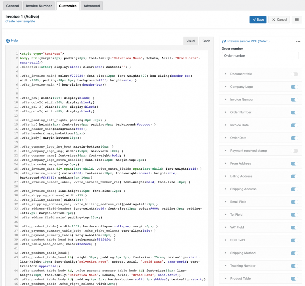 Personnalisation des factures à l'aide de l'éditeur de code