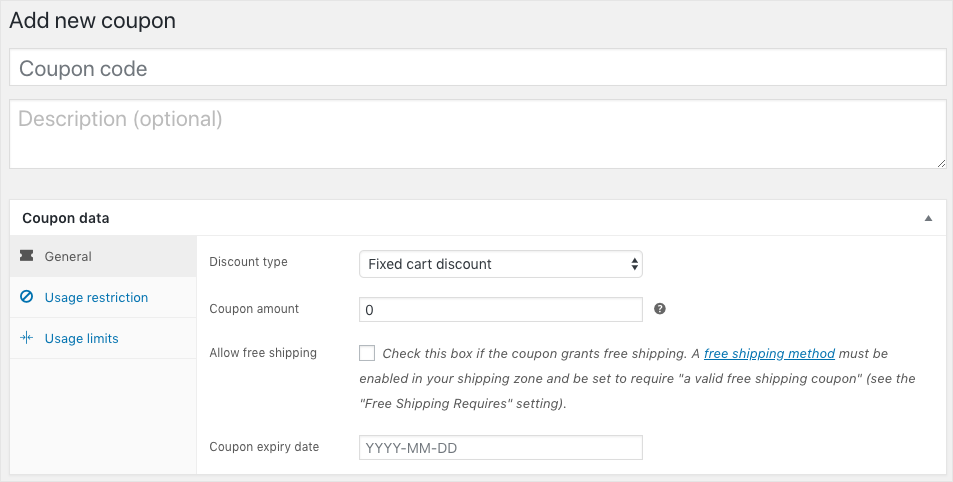 Coupon WooCommerce-Ajouter un nouveau coupon