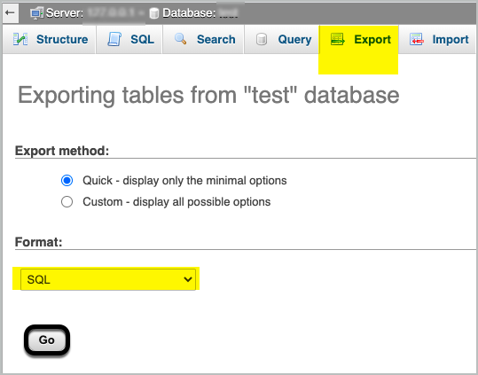 การส่งออกฐานข้อมูลในรูปแบบ sql