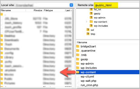 FTP- ลากและวาง wp-content