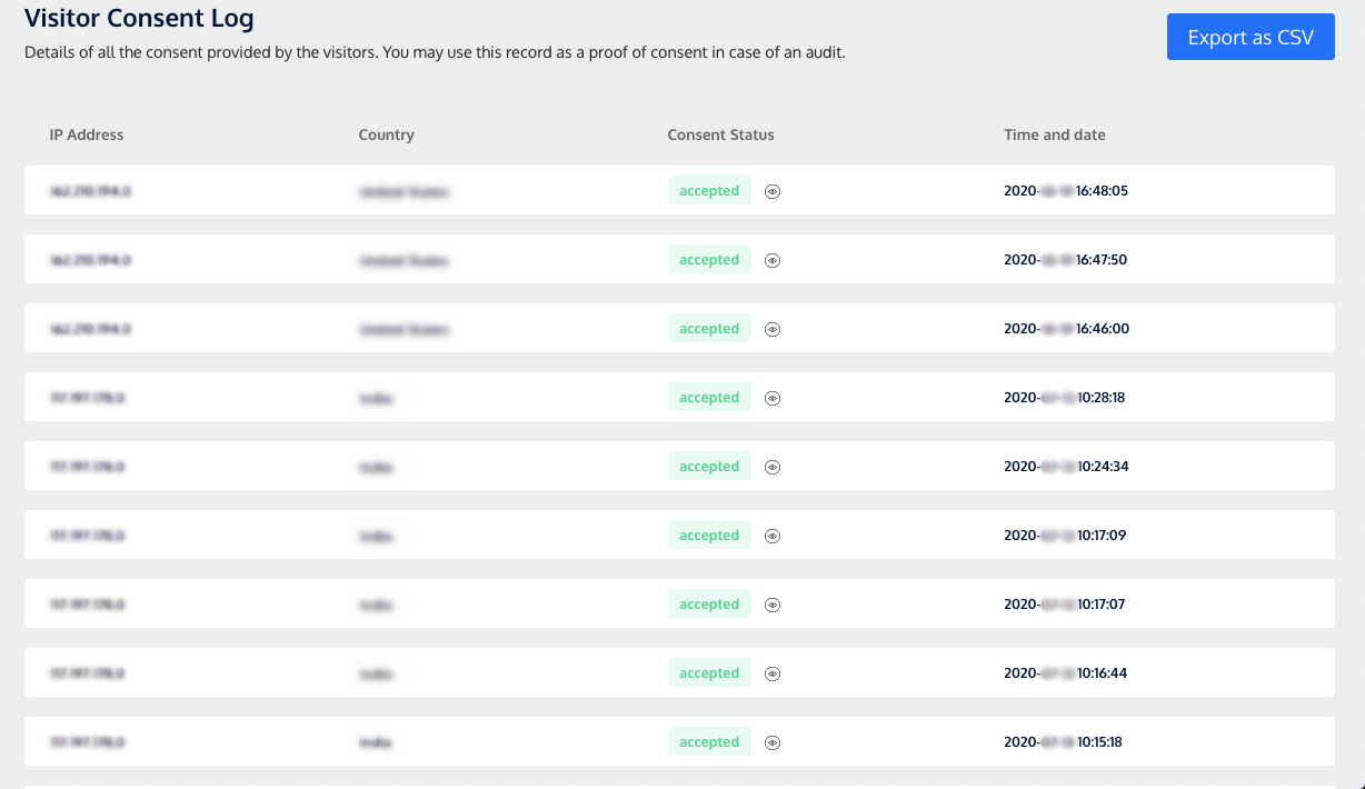 Журнал согласия на использование файлов cookie от CookieYes