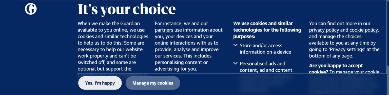 Cookie-Zustimmungsbanner – The Guardian