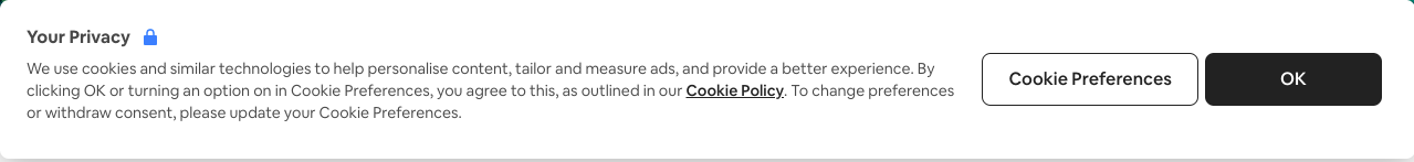 Banner de consentimiento de cookies AirBNB