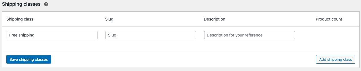 Paramètres WooCommerce pour ajouter une nouvelle classe d'expédition