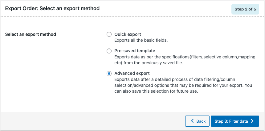 Wählen Sie eine Exportmethode aus, um Bestellungen zu exportieren