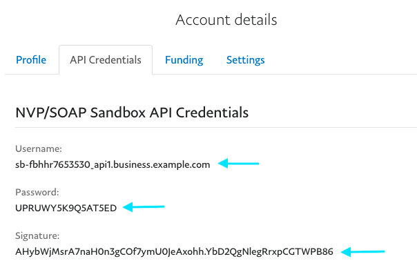 Informations d'identification de l'API sandbox