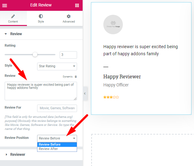 edit review details with elementor and happyaddons