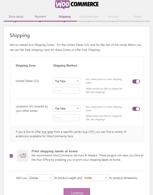 WooCommerce shipping setup