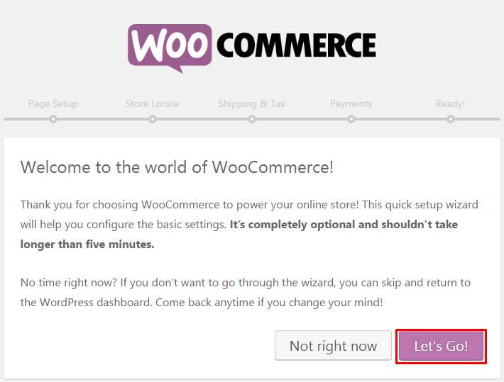 WooCommerce setup wizard