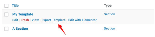 elementor wordpress:export template