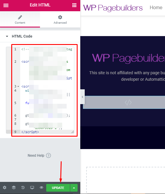 paste the GA tracking code