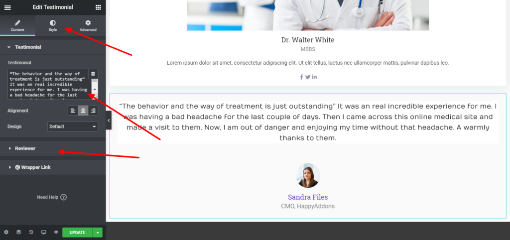 Customize testimonial-create a medical website