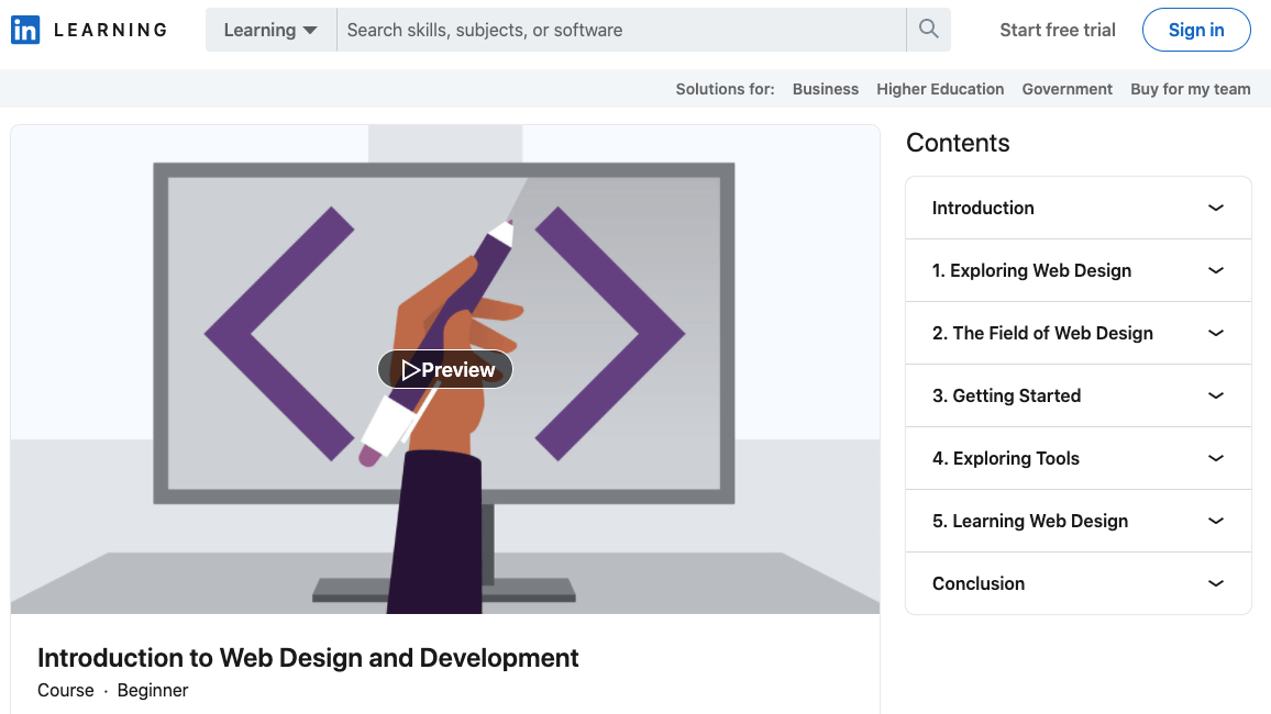 Linkedin learning web design course