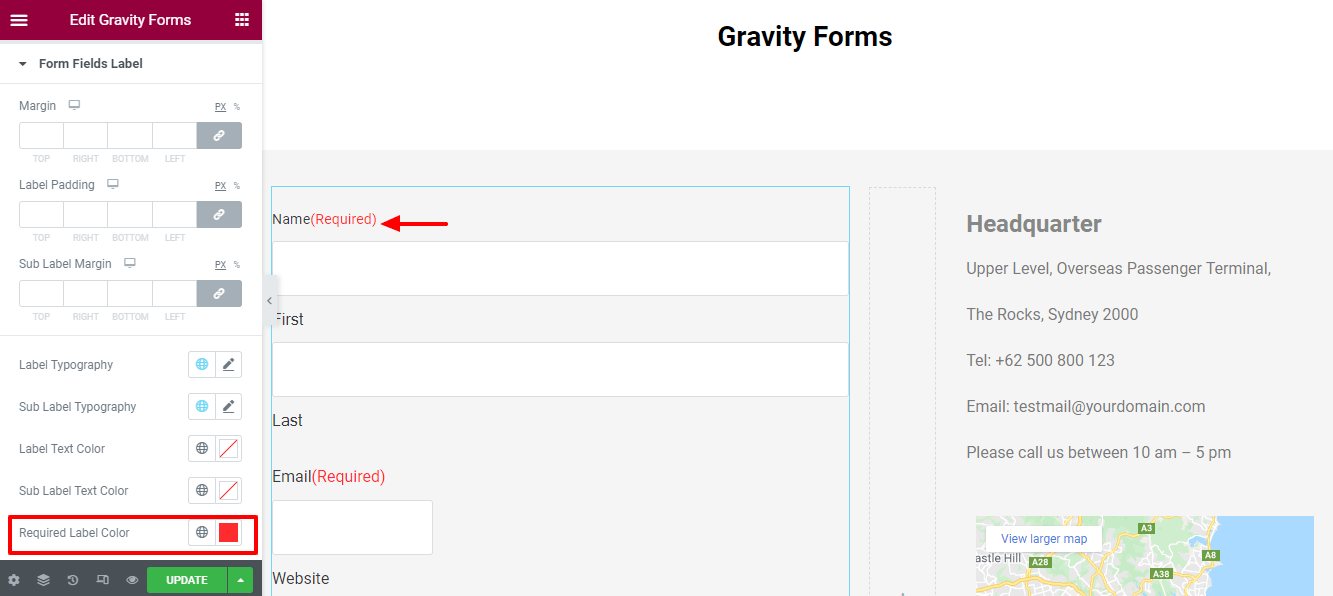 Style Settings of Form Fileds Label