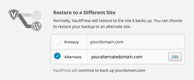 เมื่อตั้งค่าตัวเลือกแล้ว VaultPress จะอนุญาตให้คุณกู้คืนข้อมูลสำรองของคุณไปยังโดเมนสำรอง ทำให้คุณมีความยืดหยุ่นในการใช้ไซต์แยกต่างหากเพื่อการทดสอบโดยให้ใกล้เคียงกับข้อมูลจริงมากที่สุด