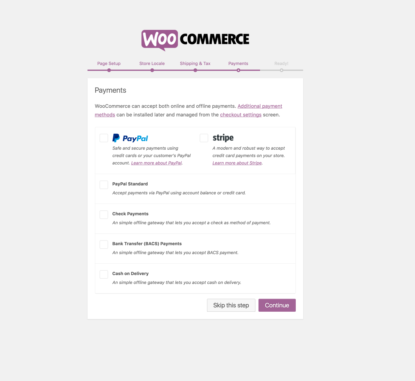 Новые способы оплаты теперь представлены в мастере подключения WooCommerce.