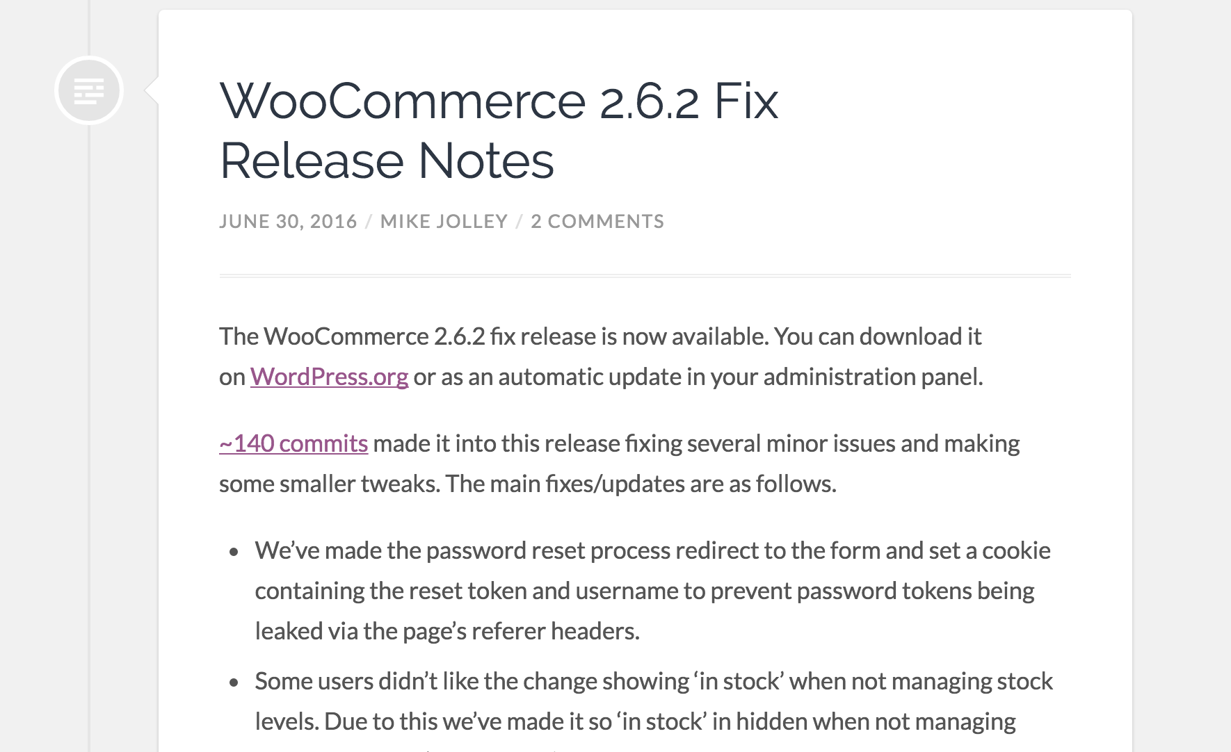 最近の2.6.2修正リリースのようなアップデートは、WooCommerceを-そしてあなたを-安全に保ちます。