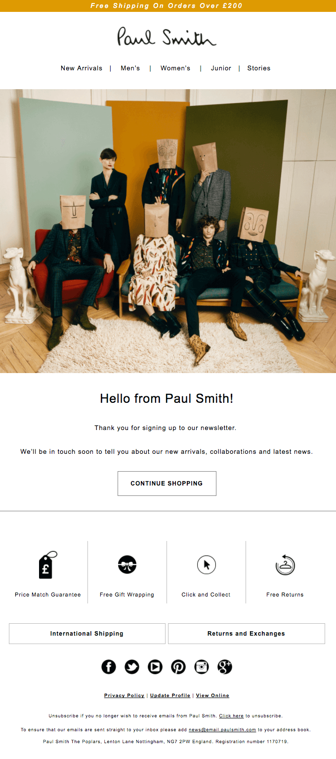 E-mail di benvenuto di Paul Smith.