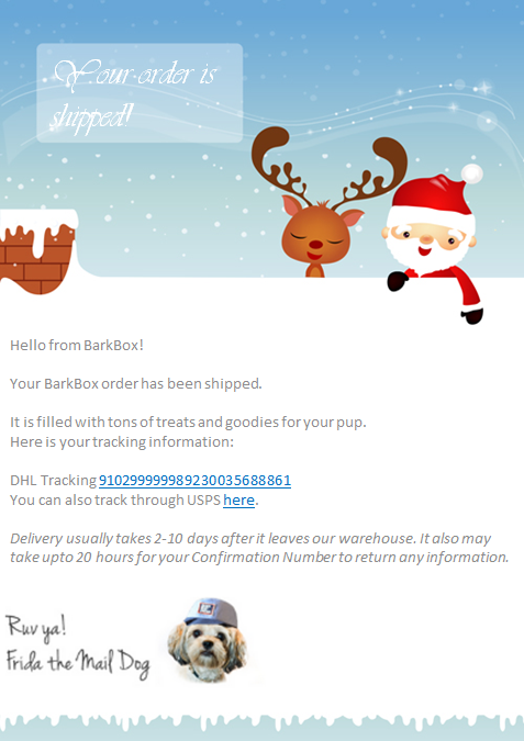 Un exemple d'e-mail de vacances de BarkBox