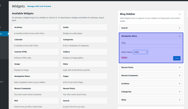 Utilisez le widget Menu de navigation de WordPress pour ajouter le menu de langue à une barre latérale