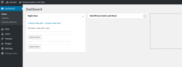 La vue du tableau de bord du super administrateur dans WP Admin