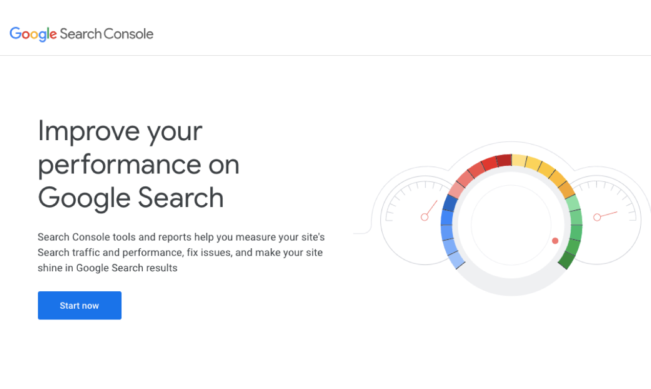 capture d'écran de la page d'accueil de Google Search Console avec le bouton pour commencer maintenant