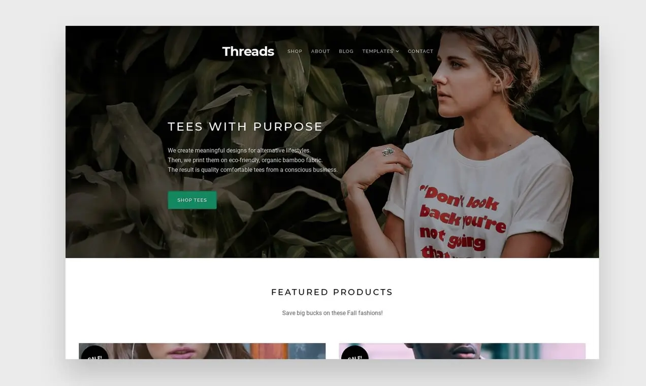 démo du thème Threads WooCommerce qui peut vous aider à démarrer une boutique de vêtements en ligne