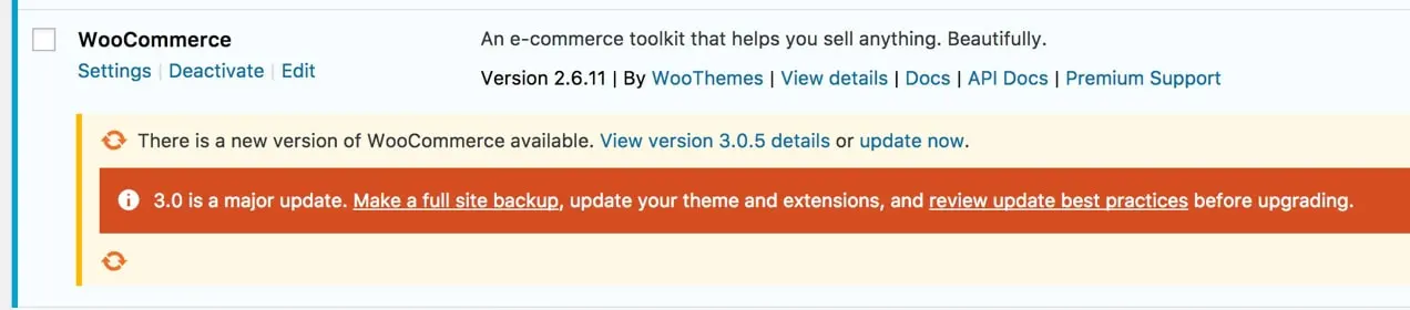 Обновление WooCommerce в панели управления