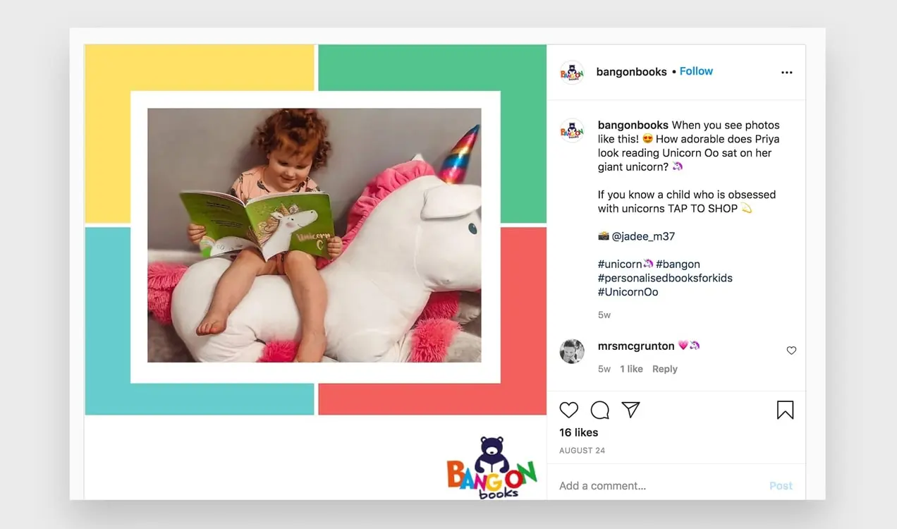 Пост в Instagram от Bang On Books, на котором ребенок читает свою новую книгу