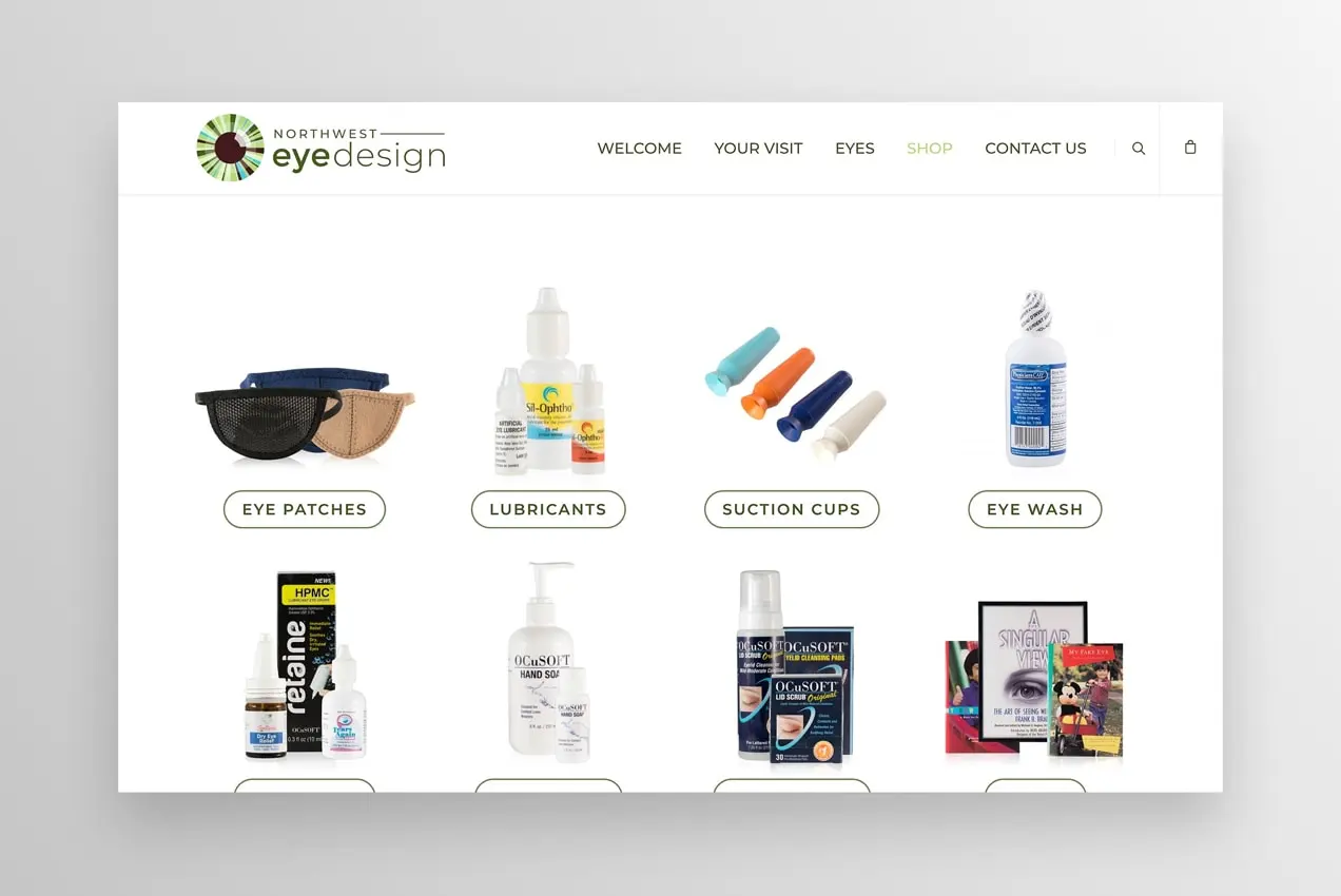 Northwest Eye Design Online-Shop-Seite