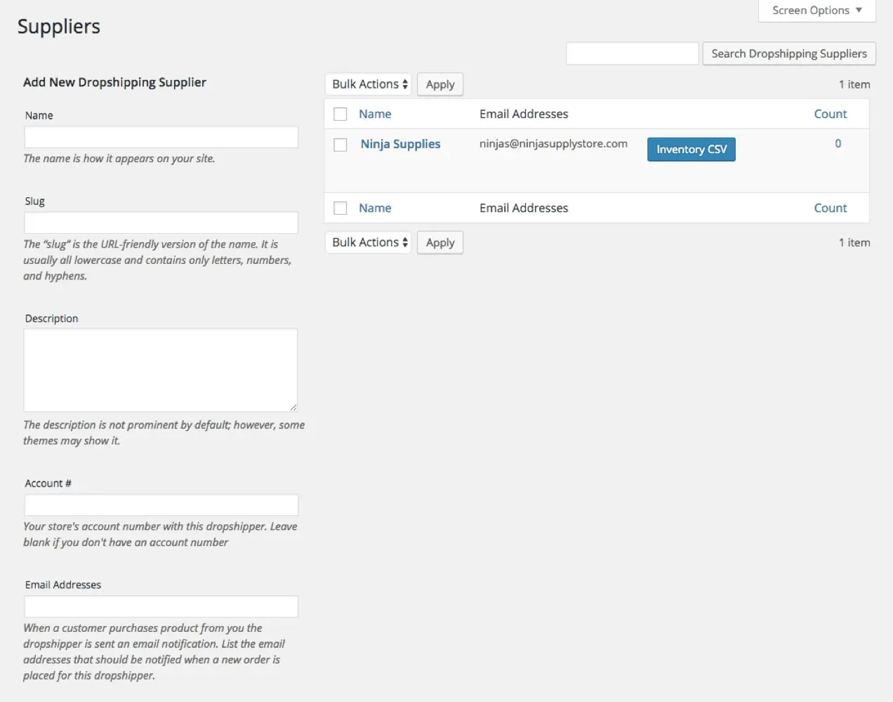 Configuración del proveedor de dropshipping