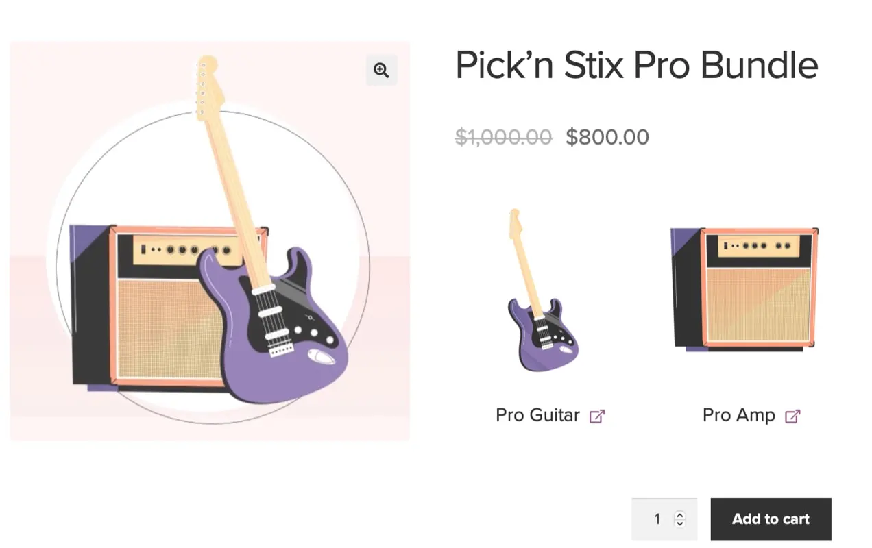 bundel produk dengan gitar dan amp