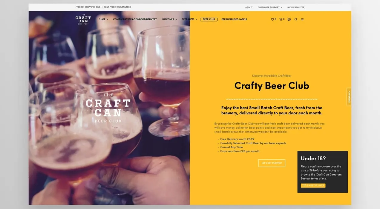 página de inicio sobre el Crafty Beer Club