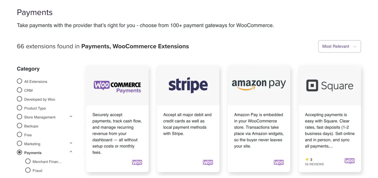 WooCommerce 扩展市场列出支付网关选项