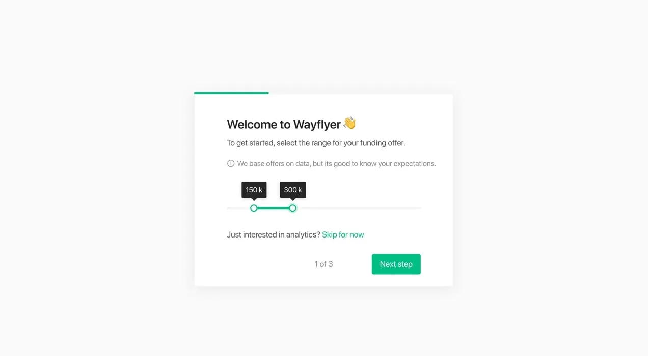 Wayflyer-Begrüßungsbildschirm in WooCommerce