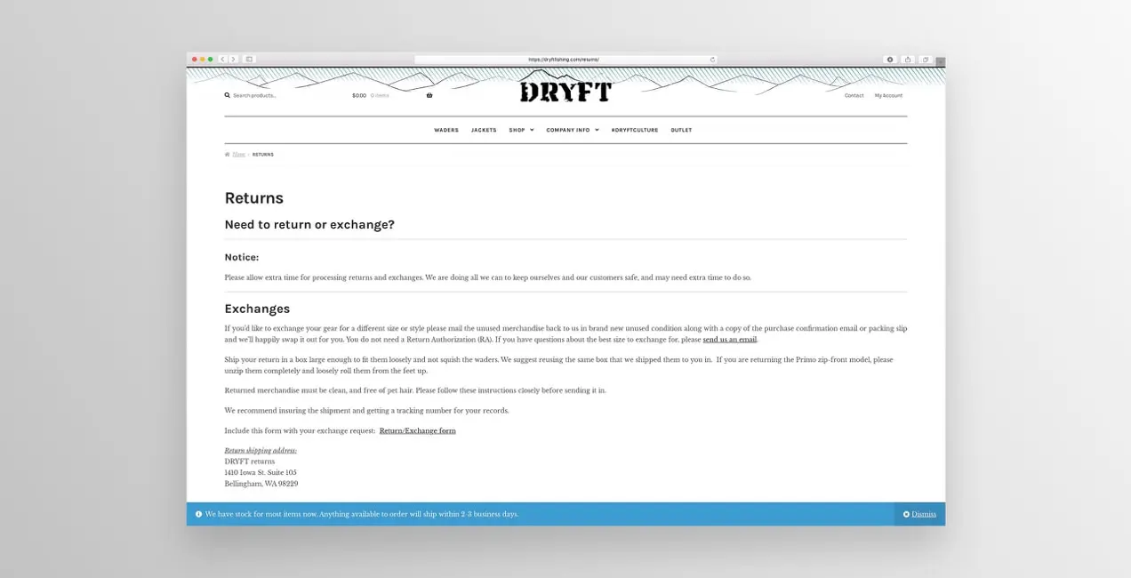 DRYFT釣魚退貨政策