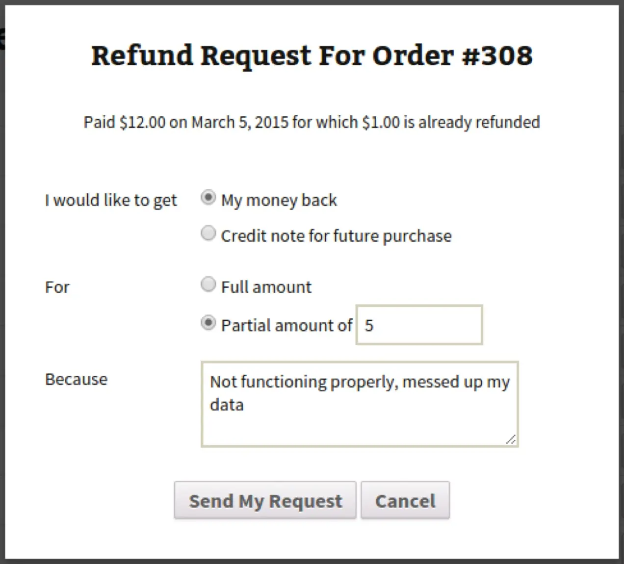 solicitud de reembolso con la extensión WooCommerce Smart Refunder