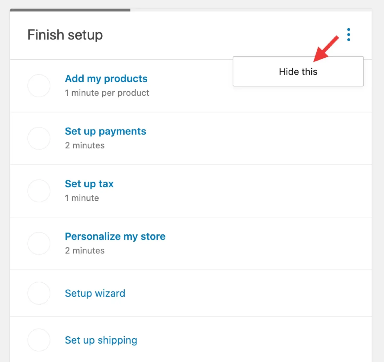 Setup-Checkliste im WooCommerce-Setup-Assistenten