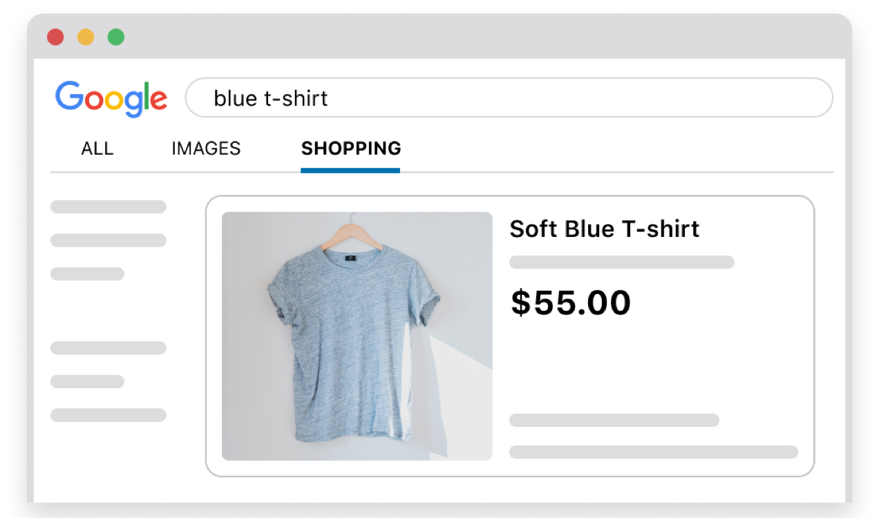 Anuncio de Google Shopping para camiseta azul claro