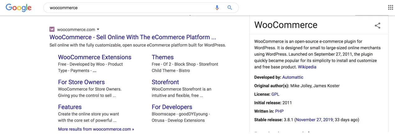 Sitelinks bei Google für die WooCommerce-Website