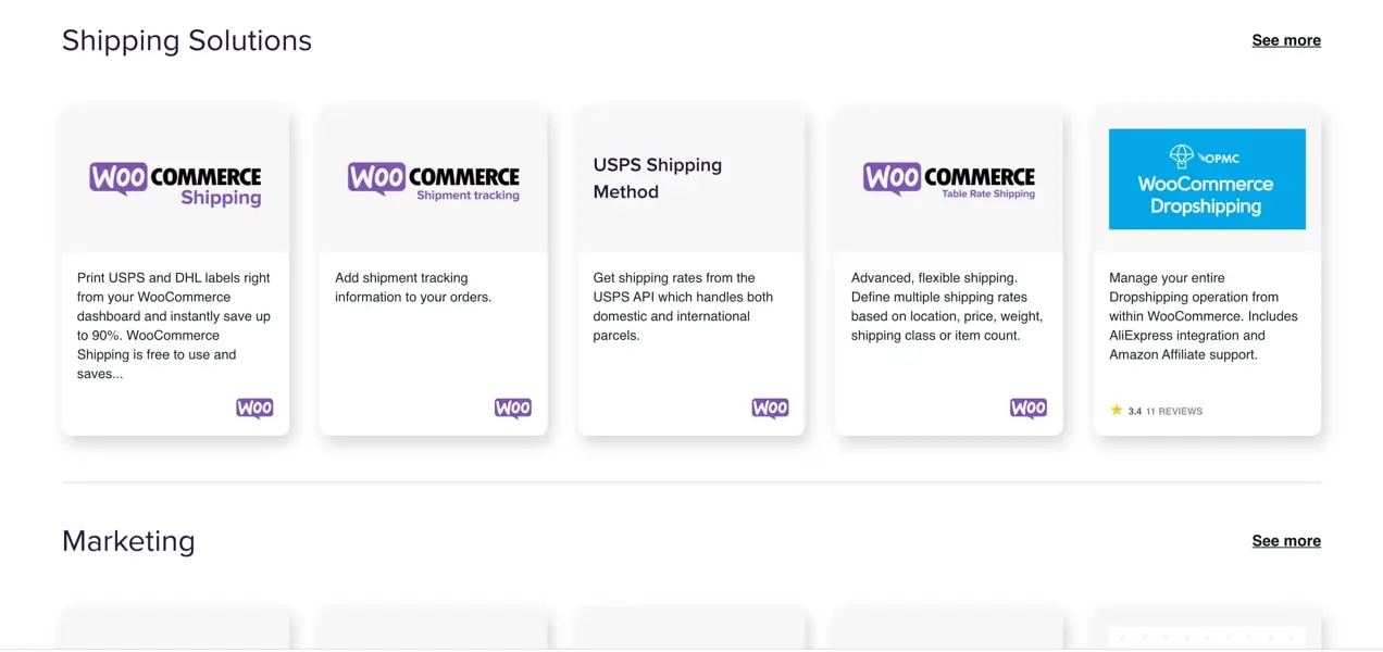 opzioni disponibili nella libreria di estensioni WooCommerce