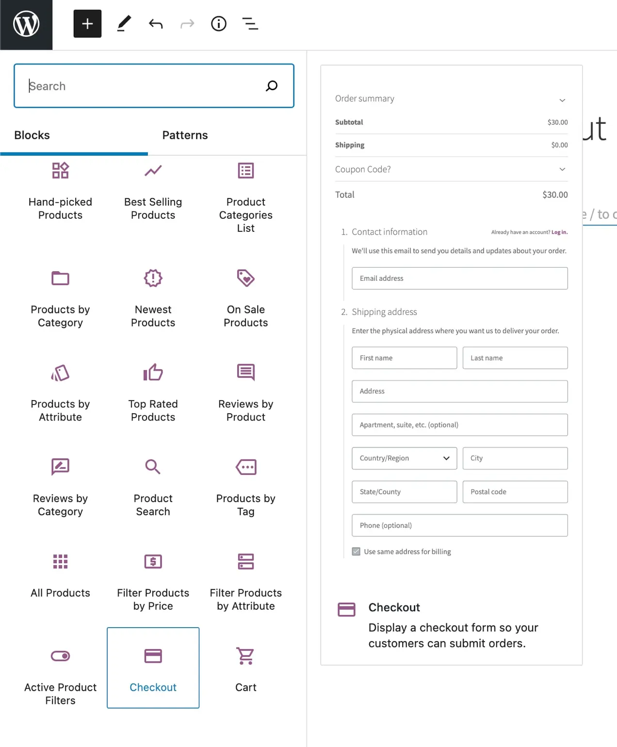 blok checkout di WooCommerce