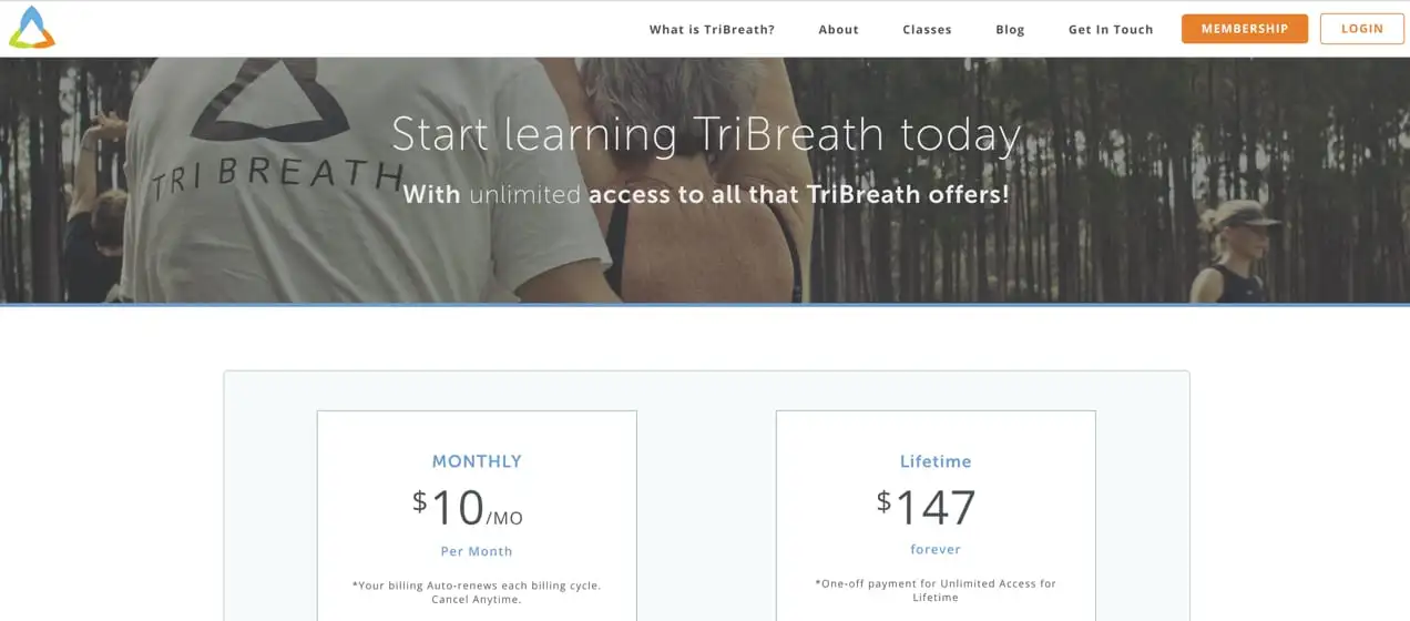 描述訂閱的 TriBreath 頁面