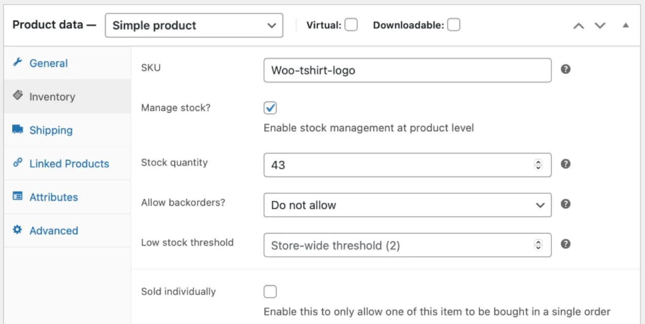 Inventaris produk individual WooCommerce