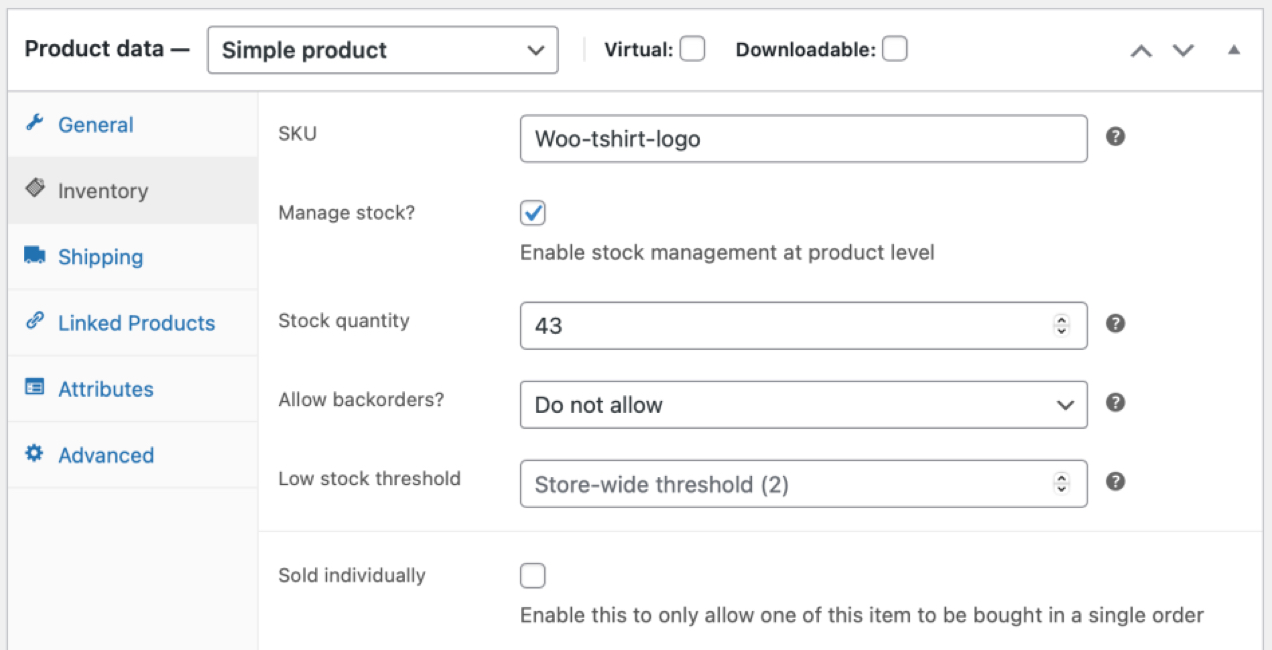 editarea stocului de produse individuale în WooCommerce